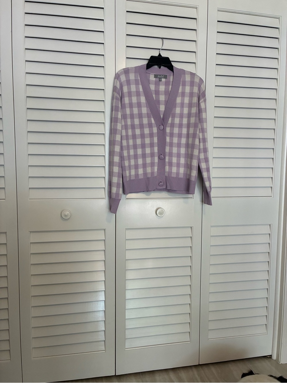 Marled Lilac & White Gingham V-Neck Cardigan